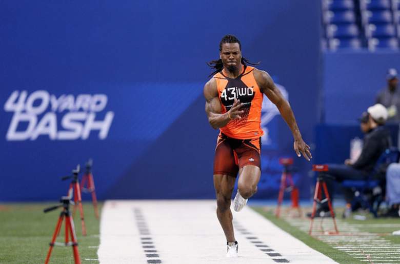 West Virginia wide receiver Kevin White running the 40-yard dash at the 2015 NFL combine. (Getty)