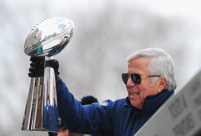 Patriots owner Robert Kraft has raised the Vince Lombardi trophy four times since 2002. (Getty) 