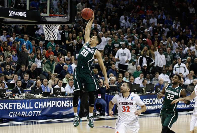 Michigan State's Travis Trice goes up for a dunk in the 2015 NCAA Men's Basketball Tournament. (Getty)
