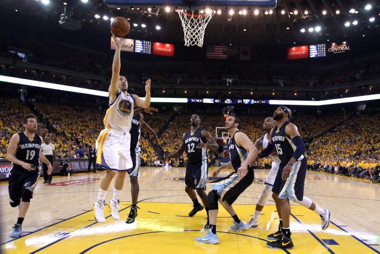 Warriors guard Klay Thompson (L) scored 18 points in Game 1. (Getty)