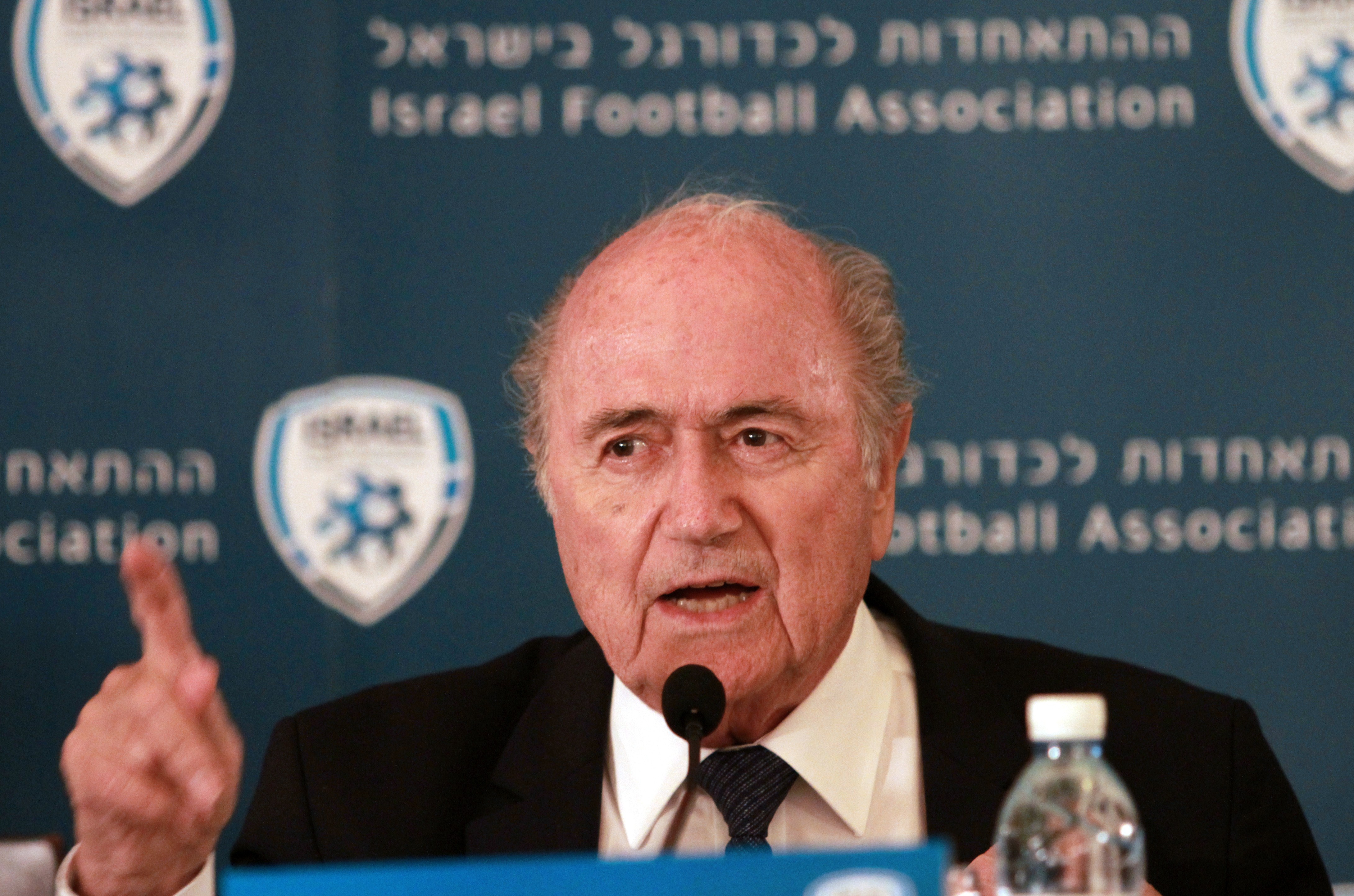 FIFA President Sepp Blatter speaks during a visit to Israel. (Getty)