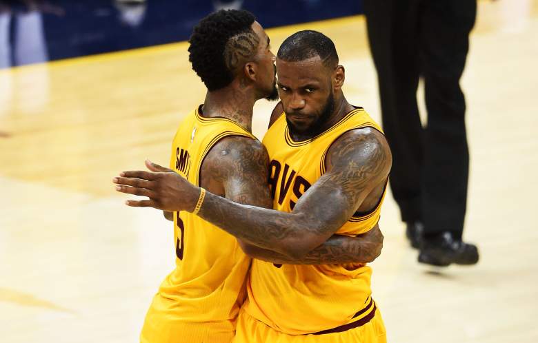 J.R. Smith, LeBron James and the Cleveland Cavaliers clinched a spot in the NBA Finals on Tuesday night. (Getty)