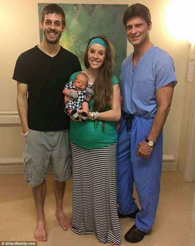 Jill Duggar pictured with her husband and newborn. (Facebook)