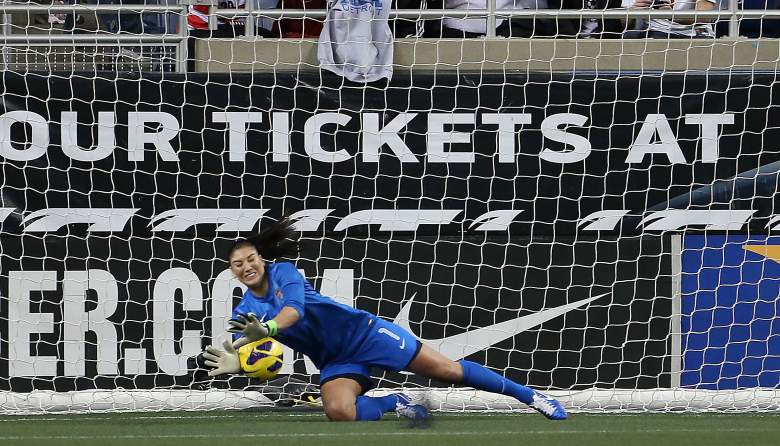 DETROIT, MI - DECEMBER 08:  Hope Solo #1 of Team USA makes a save during the second half of the game against China at Ford Field on December 8, 2012 in Detroit, Michigan. USA defeated China 2-0.  (Photo by Leon Halip/Getty Images)