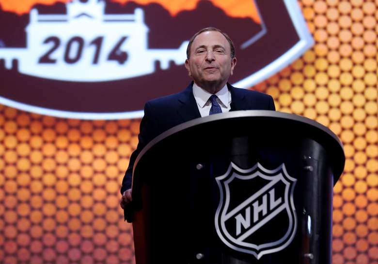 NHL Commissioner Gary Bettman speaks during the first round of the 2014 NHL Draft at the Wells Fargo Center in Philadelphia, Pennsylvania on June 27, 2014. (Getty)