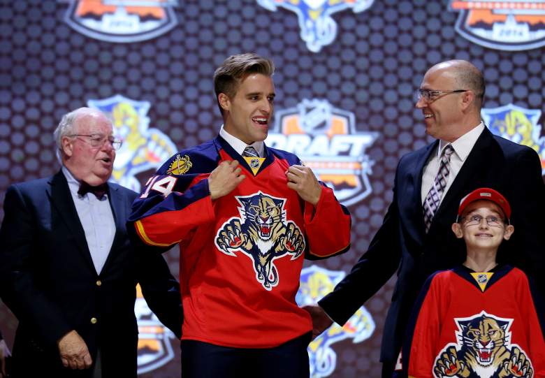 Aaron Ekblad is selected first overall by the Florida Panthers in the first round of the 2014 NHL Draft at the Wells Fargo Center on June 27, 2014 (Getty)