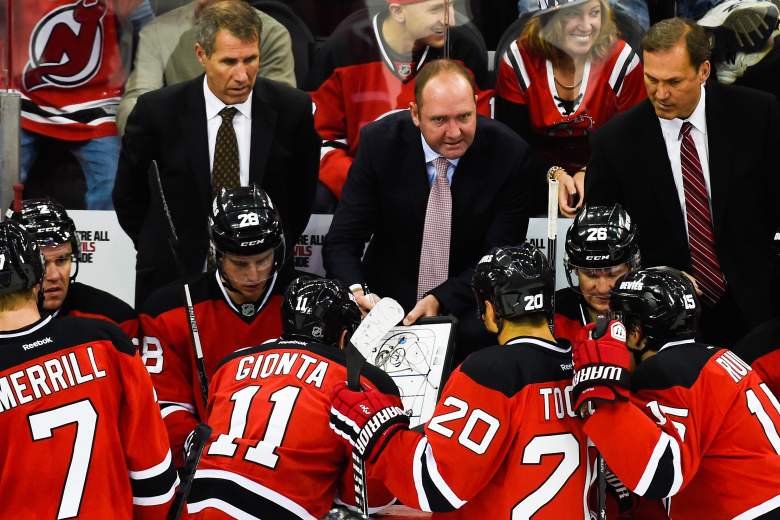 Peter DeBoer of the New Jersey Devils coaches his team during a game against the San Jose Sharks on October 18, 2014. (Getty)