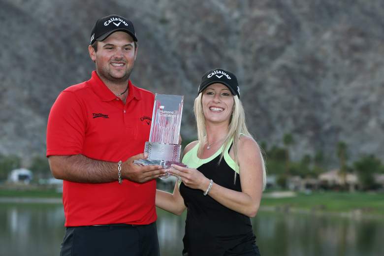 LA QUINTA, CA - JANUARY 19:  Patrick Reed and his wife Justine pose with his trophy after winning the Humana Challenge in partnership with the Clinton Foundation on the Arnold Palmer Private Course at PGA West on January 19, 2014 in La Quinta, California.  (Photo by Jeff Gross/Getty Images)