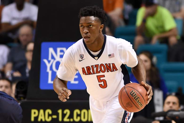 LAS VEGAS, NV - MARCH 12: Stanley Johnson #5 of the Arizona Wildcats brings the ball up the court against the California Golden Bears during a quarterfinal game of the Pac-12 Basketball Tournament at the MGM Grand Garden Arena on March 12, 2015 in Las Vegas, Nevada. Arizona won 73-51. (Photo by Ethan Miller/Getty Images)