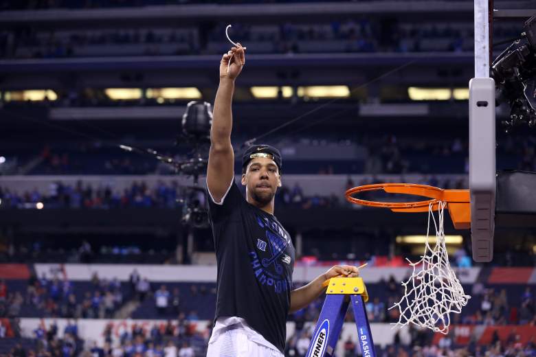 INDIANAPOLIS, IN - APRIL 06: Jahlil Okafor #15 of the Duke Blue Devils cuts down the net after defeating the Wisconsin Badgers during the NCAA Men's Final Four National Championship at Lucas Oil Stadium on April 6, 2015 in Indianapolis, Indiana.  Duke defeated Wisconsin 68-63.(Photo by Streeter Lecka/Getty Images)