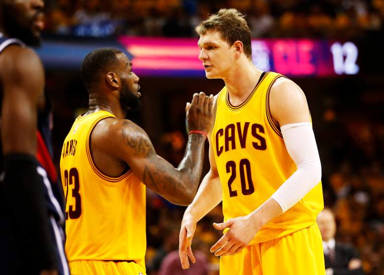 Cavs center Timofey Mozgov pictured with Lebron James. (Getty)