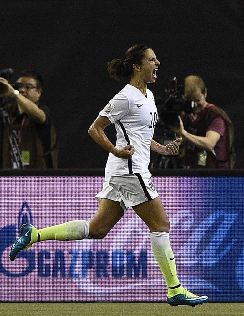 USA midfielder Carli Lloyd celebrates her goal during the semi-final football match between USA and Germany during their 2015 FIFA Women's World Cup at the Olympic Stadium in Montreal on June 30, 2015.  AFP PHOTO / FRANCK FIFE        (Photo credit should read FRANCK FIFE/AFP/Getty Images)