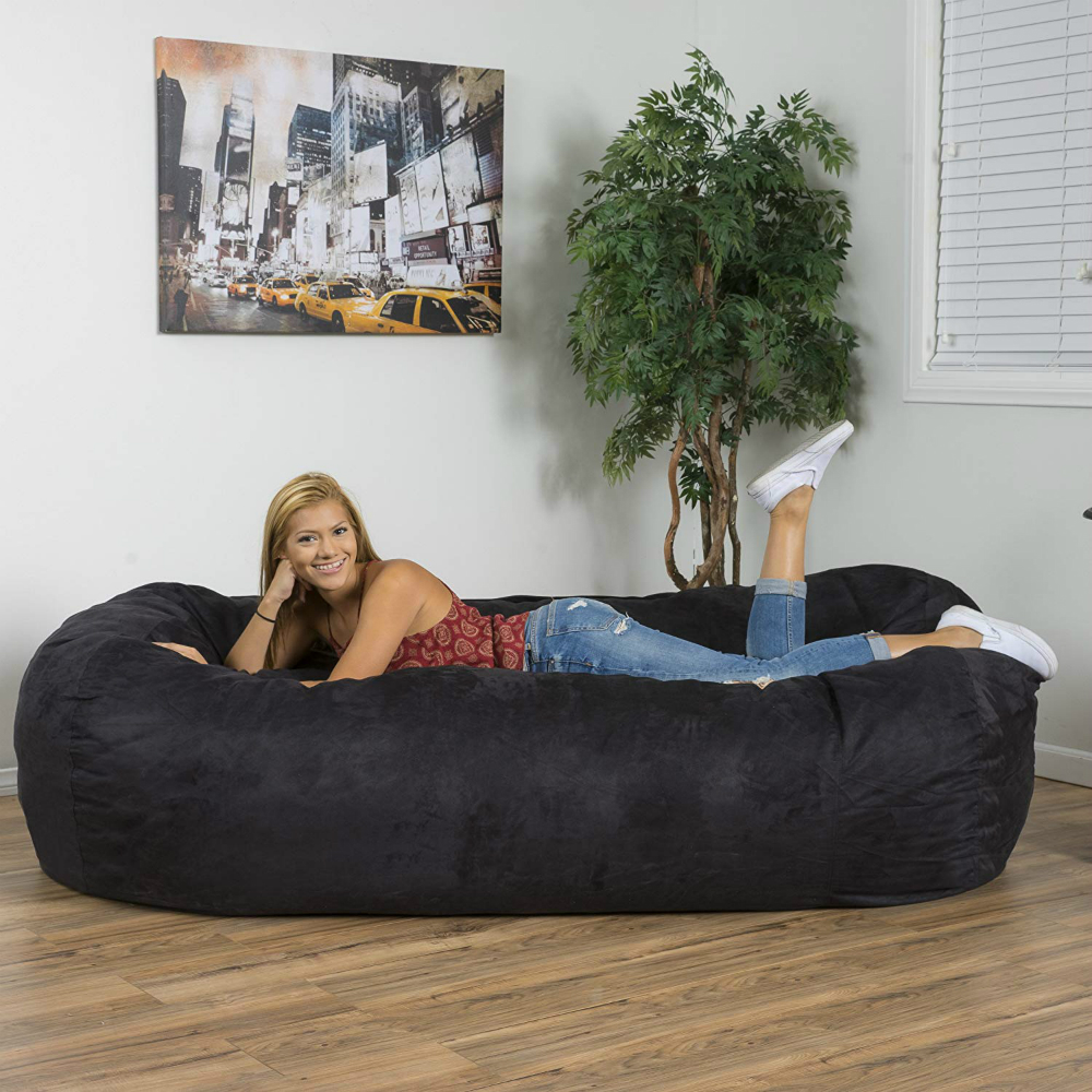 Italpouf Big bean bag chair XL Black 90 x 115cm 350l Filling polystyrene Indoor Beanbag PVC leather