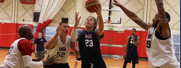Wichita State's Ron Baker drives to the hoop during a Team USA practice. (Twitter/usabasketball)