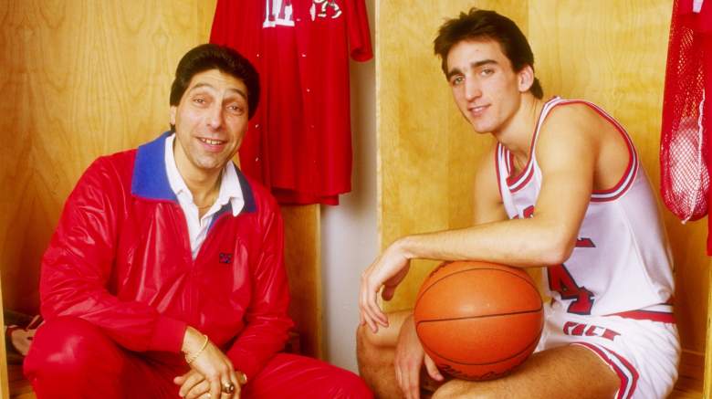 18 Jan 1988:  Vinnie Del Negro of the North Carolina State Wolfpack poses with coach Jim Valvano at Reynolds Coliseum in Raleigh, North Carolina. Mandatory Credit: Allsport  /Allsport