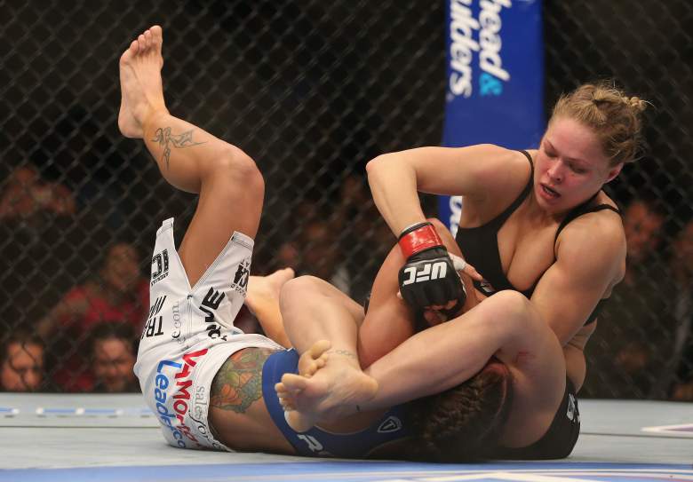 ANAHEIM, CA - FEBRUARY 23:  Ronda Rousey fights Liz Carmouche during their UFC Bantamweight Title bout at Honda Center on February 23, 2013 in Anaheim, California.  (Photo by Jeff Gross/Getty Images)