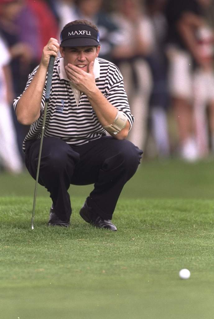 2 Aug 1997:  Padraig Harrington of Ireland lines up a put during the Volvo Scandinavian Masters at Barseback Golf Club in Malmo, Sweden.  Mandatory Credit: Andrew Redington /Allsport