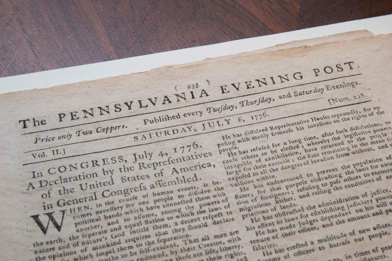 The first newspaper printing of the Declaration of Independence printed in The Pennsylvania Evening Post. (Getty)
