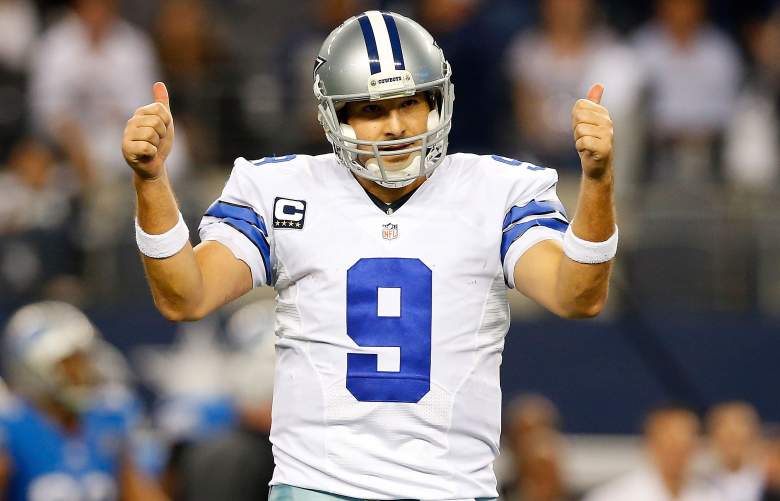 ARLINGTON, TX - JANUARY 04:  Tony Romo #9 of the Dallas Cowboys gestures against the Detroit Lions during the second half of their NFC Wild Card Playoff game at AT&T Stadium on January 4, 2015 in Arlington, Texas.  (Photo by Tom Pennington/Getty Images)