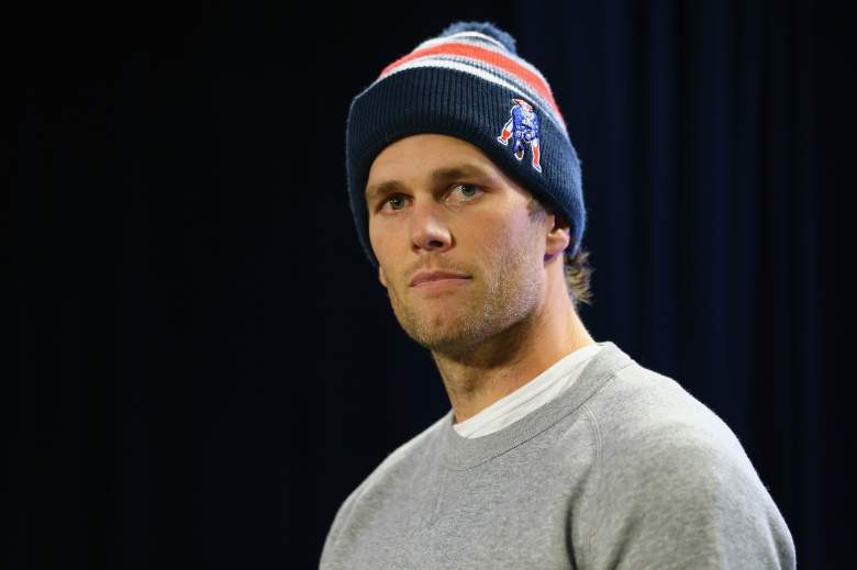 FOXBORO, MA - JANUARY 22: New England Patriots Quarterback Tom Brady talks to the media during a press conference to address the under inflation of footballs used in the AFC championship game at Gillette Stadium on January 22, 2015 in Foxboro, Massachusetts.  (Photo by Maddie Meyer/Getty Images)