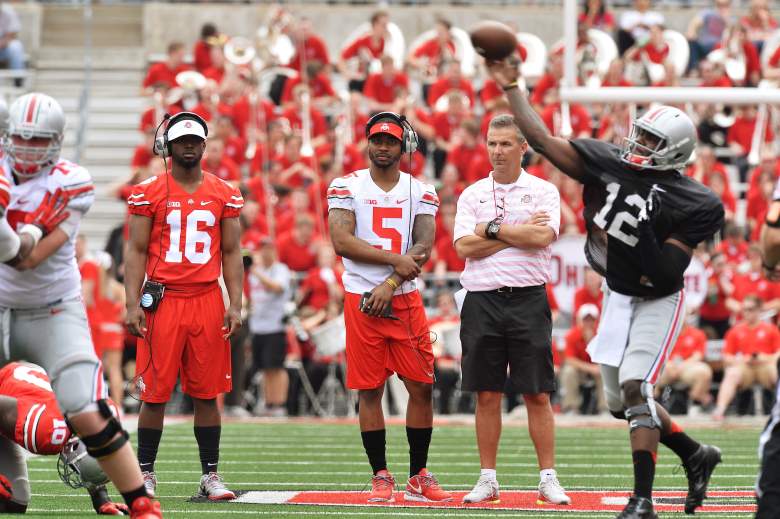 Cardale Jones, Braxton Miller, and  J.T. Barrett will compete for the starting quarterback position. (Getty)