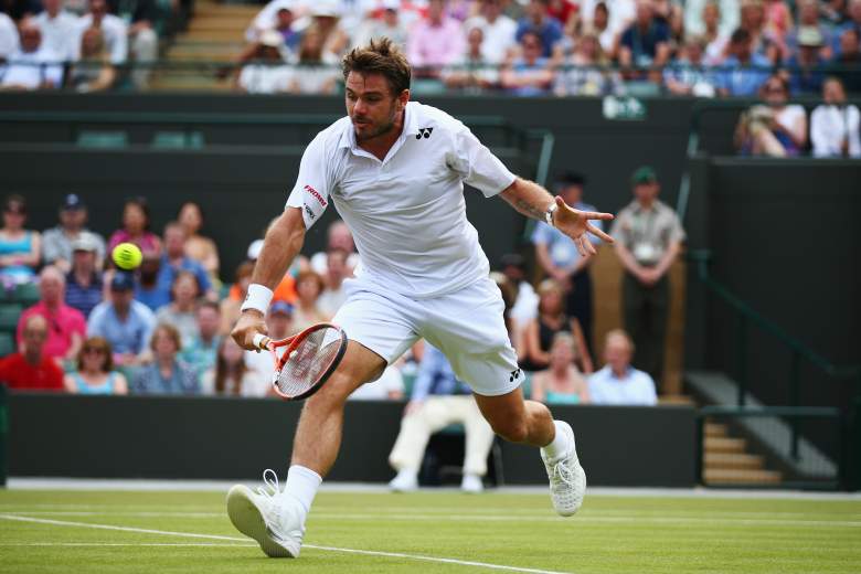LONDON, ENGLAND - JULY 01:  Stanislas Wawrinka of Switzerland plays a backhand in his Gentlemens Singles Second Round match against Victor Estrella Burgos of Dominican Republic during day three of the Wimbledon Lawn Tennis Championships at the All England Lawn Tennis and Croquet Club on July 1, 2015 in London, England.  (Photo by Ian Walton/Getty Images)