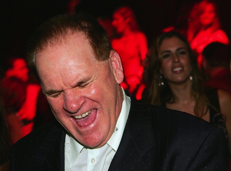 Pete Rose laughs as he attends the "Beacher's Madhouse" show at the Joint inside the Hard Rock Hotel & Casino November 12, 2005 in Las Vegas, Nevada.  (Photo by Ethan Miller/Getty Images) 