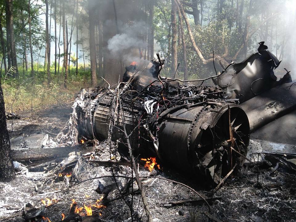 Debris from a mid-air collision involving a F-16 military jet and a Cessna small plane. (Amy Ramsey Dye/Facebook)