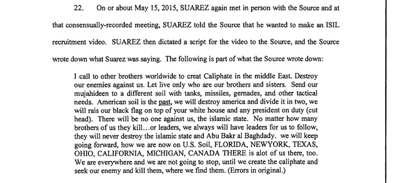 Harlem Suarez Criminal Complaint ISIS Terrorist