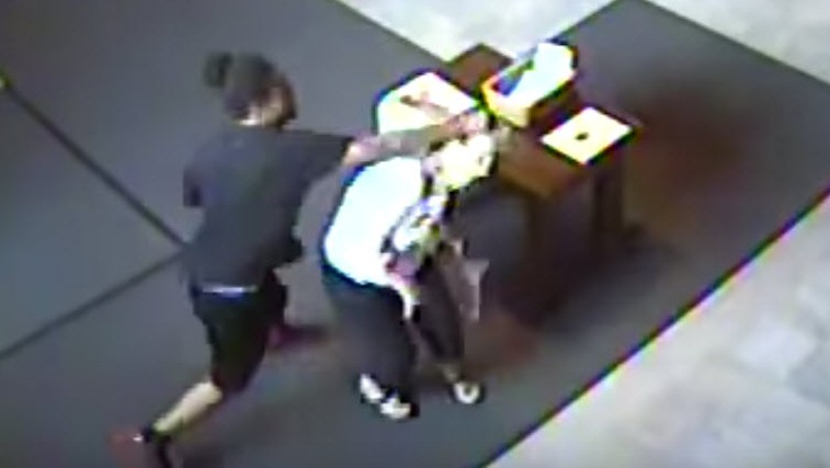 A 76-year-old woman was punched in the head by a robber inside an Omaha, Nebraska church in an attack caught on surveillance video. 