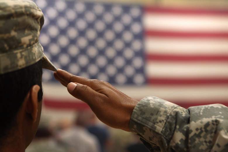 A soldier salutes the flag during a welcome home ceremony for troops arriving from Afghanistan on June 15, 2011 to Fort Carson, Colorado. More than 500 soldiers from the 1st Brigade Combat Team returned home following a year of heavy fighting and high casualties in Afghanistan's southern Kandahar province.  (Getty Images)