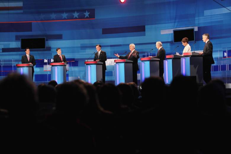 Republican presidential candidates (L-R) former U.S. Senator Rick Santorum (R-PA), Texas Gov. Rick Perry, former Massachusetts Gov. Mitt Romney, former Speaker of the House Newt Gingrich, U.S. Rep. Ron Paul (R-TX), U.S. Rep. Michele Bachmann (R-MN), and former Utah Governor Jon Huntsman Jr. field questions during the Fox News Channel debate at the Sioux City Convention Center on December 15, 2011 in Sioux City, Iowa. The GOP contenders are in the final stretch of campaigning in Iowa where the January 3rd caucus is the first test the candidates must face before becoming the Republican presidential nominee.  (Getty Images)