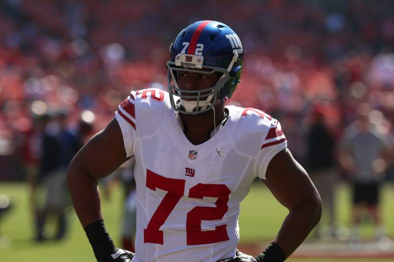 SAN FRANCISCO, CA - OCTOBER 14: Defensive end Osi Umenyiora #72 of the New York Giants warms up for the game with the San Francisco 49ers at Candlestick Park on October 14, 2012 in San Francisco, California. (Photo by Stephen Dunn/Getty Images)