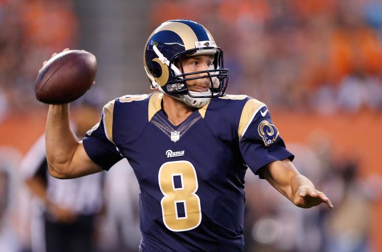 CLEVELAND, OH - AUGUST 23: Sam Bradford #8 of the St. Louis Rams drops back to pass during the first quarter against the Cleveland Browns at FirstEnergy Stadium on August 23, 2014 in Cleveland, Ohio. (Photo by Joe Robbins/Getty Images)
