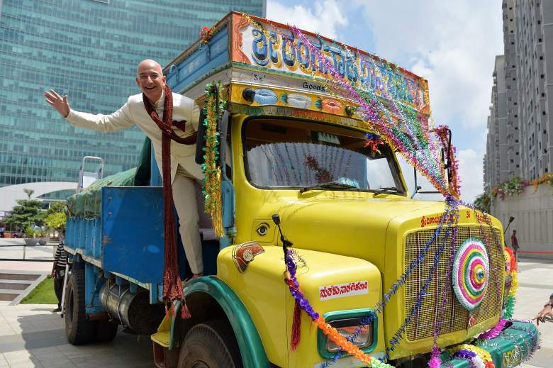 Jeff Bezos celebrates in India