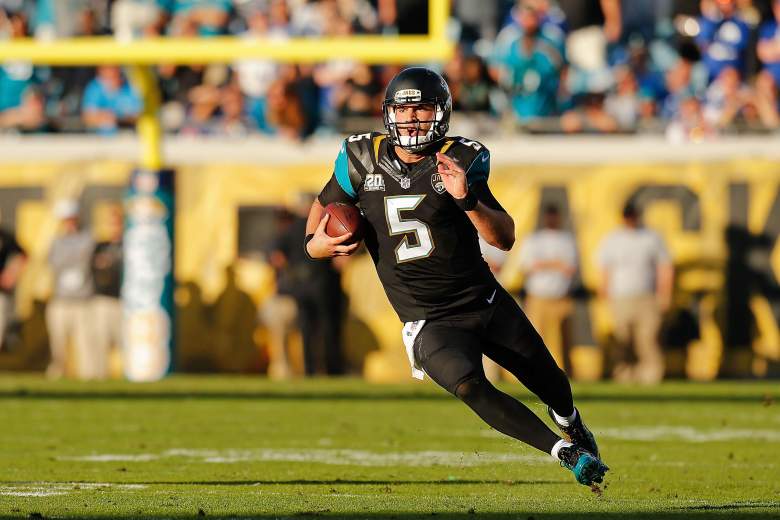 JACKSONVILLE, FL - NOVEMBER 30: Blake Bortles #5 of the Jacksonville Jaguars carries during the fourth quarter of the game against the New York Giants at EverBank Field on November 30, 2014 in Jacksonville, Florida. (Photo by Rob Foldy/Getty Images)