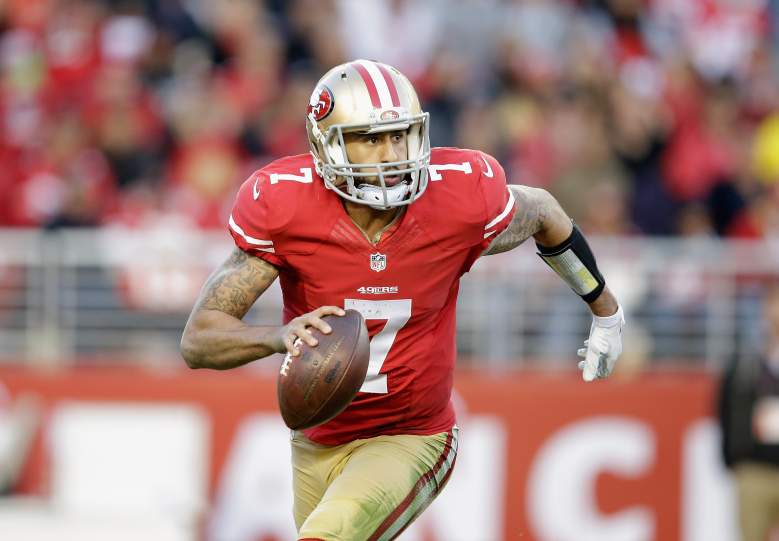 Kaepernick used his legs in the first half. (Getty)