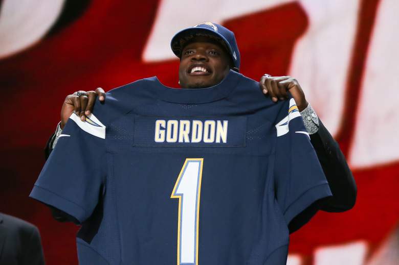 CHICAGO, IL - APRIL 30: Melvin Gordon of the Wisconsin Badgers holds up a jersey after being picked #15 overall by the San Diego Chargers during the first round of the 2015 NFL Draft at the Auditorium Theatre of Roosevelt University on April 30, 2015 in Chicago, Illinois. (Photo by Jonathan Daniel/Getty Images)