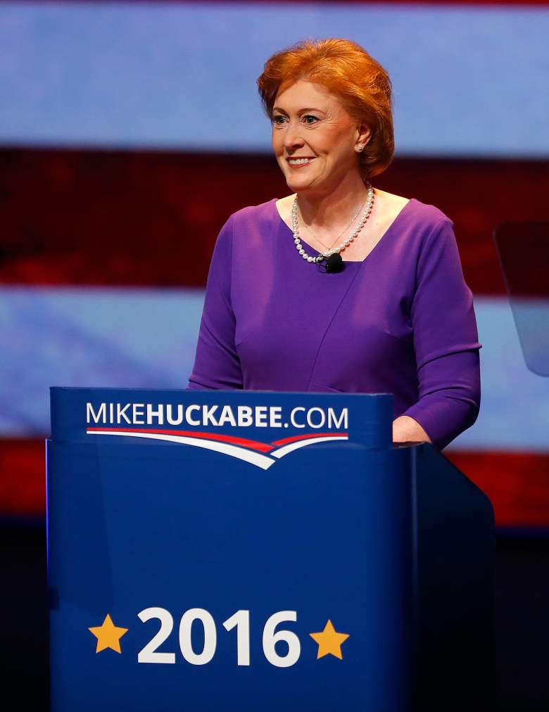 HOPE, AR - MAY 05:  Janet Huckabee, wife of former Arkansas Governor Mike Huckabee, speaks to the audience before Mike Huckabee announces his candidacy for the 2016 Presidential race on May 5, 2015 in Hope, Arkansas. Huckabee, a Republican, previously ran for the presidency in 2008.  (Photo by Matt Sullivan/Getty Images)