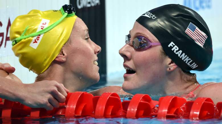 Australia's Emma McKeon (L) and United State's Missy Franklin at the 2015 FINA World Championships. (Getty)