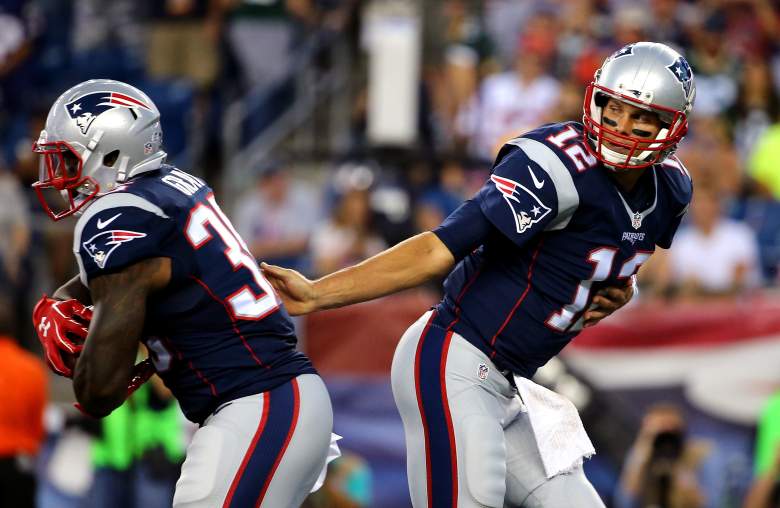 Tom Brady (R) hands the ball off during the Patriots' preseason opener against Green Bay. (Getty)