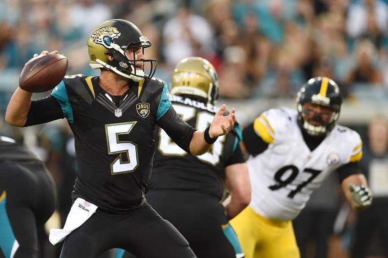 JACKSONVILLE, FL - AUGUST 14: Blake Bortles #5 of the Jacksonville Jaguars drops back to pass against the Pittsburgh Steelers during a preseason game at EverBank Field on August 14, 2015 in Jacksonville, Florida. (Photo by Stacy Revere/Getty Images)
