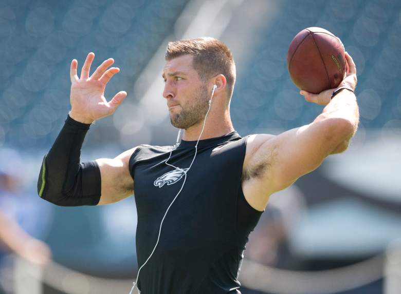 PHILADELPHIA, PA - AUGUST 16: Tim Tebow #11 of the Philadelphia Eagles warms up prior to the preseason game against the Indianapolis Colts on August 16, 2015 at Lincoln Financial Field in Philadelphia, Pennsylvania. (Photo by Mitchell Leff/Getty Images)