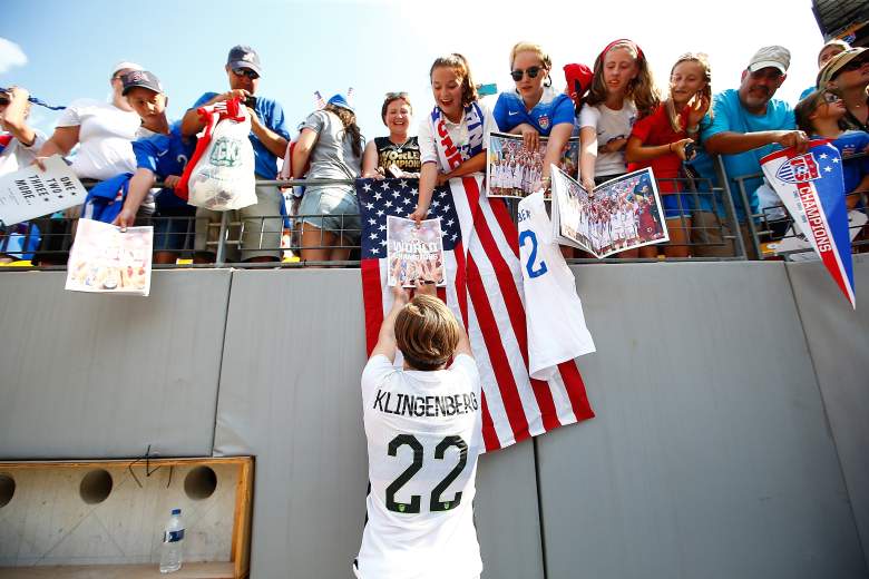 PITTSBURGH, PA - AUGUST 16: Meghan Klingenberg #22 of the United States signs autographs for fans following their 8-0 win against Costa Rica at Heinz Field on August 16, 2015 in Pittsburgh, Pennsylvania. (Photo by Jared Wickerham/Getty Images)