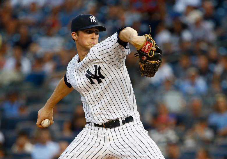NEW YORK, NY - AUGUST 17: Bryan Mitchell #55 of the New York Yankees pitches against the Minnesota Twins during their game at Yankee Stadium on August 17, 2015 in New York City. (Photo by Al Bello/Getty Images)