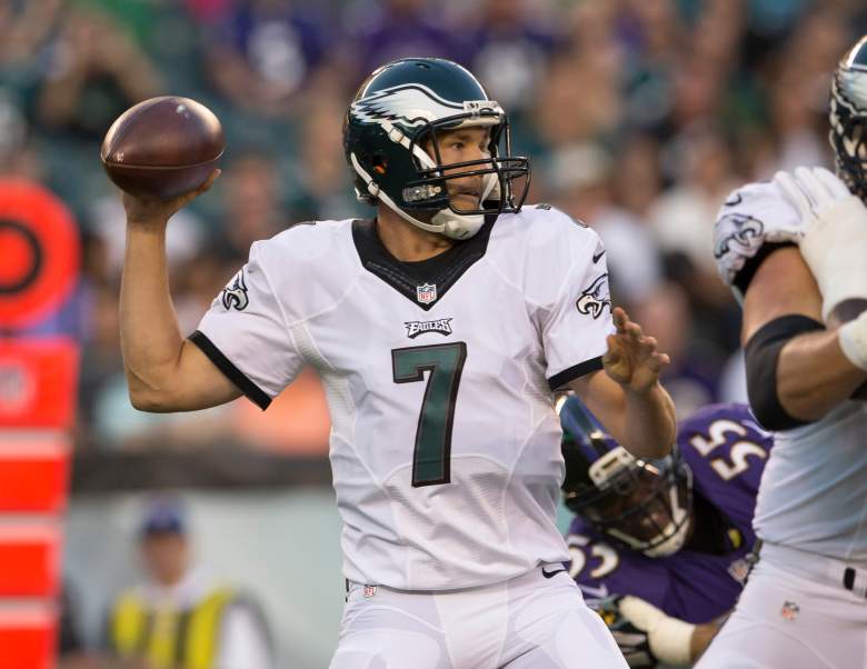 PHILADELPHIA, PA - AUGUST 22: Sam Bradford #7 of the Philadelphia Eagles throws a pass in the first quarter against the Baltimore Ravens on August 22, 2015 at Lincoln Financial Field in Philadelphia, Pennsylvania. (Photo by Mitchell Leff/Getty Images)