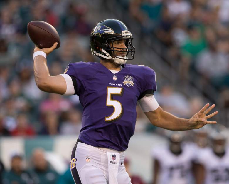 PHILADELPHIA, PA - AUGUST 22: Joe Flacco #5 of the Baltimore Ravens throws a pass in the first quarter against the Philadelphia Eagles on August 22, 2015 at Lincoln Financial Field in Philadelphia, Pennsylvania. (Photo by Mitchell Leff/Getty Images)