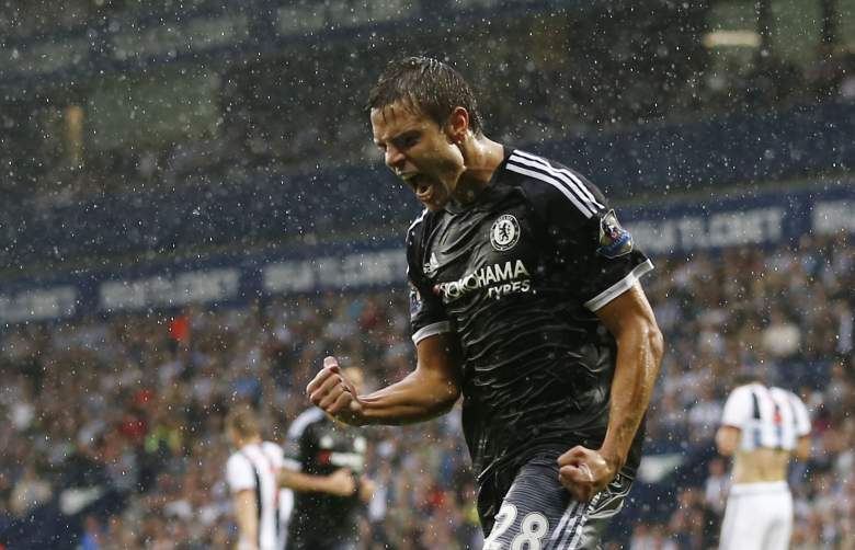 Chelsea's Spanish defender Cesar Azpilicueta celebrates after scoring their third goal during the English Premier League football match between West Bromwich Albion and Chelsea at The Hawthorns in West Bromwich, central England on August 23, 2015. AFP PHOTO / JUSTIN TALLIS RESTRICTED TO EDITORIAL USE. No use with unauthorized audio, video, data, fixture lists, club/league logos or 'live' services. Online in-match use limited to 75 images, no video emulation. No use in betting, games or single club/league/player publications. (Photo credit should read JUSTIN TALLIS/AFP/Getty Images)