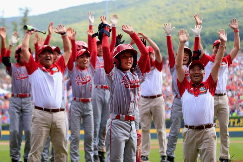 SOUTH WILLAMSPORT, PA - AUGUST 29:  Team Japan celebrates after defeating team Mexico 1-0 during the International Championship game of the Little League World Series at Lamade Stadium on August 29, 2015 in South Willamsport, Pennsylvania.  (Photo by Rob Carr/Getty Images)