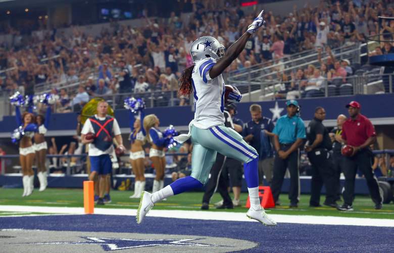 ARLINGTON, TX - AUGUST 29: Lucky Whitehead #13 of the Dallas Cowboys celebrates after scoring a touchdown against the Minnesota Vikings in the second quarter on August 29, 2015 in Arlington, Texas. (Photo by Tom Pennington/Getty Images)